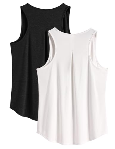 PINSPARK 2er Sport Tank Top Damen Locker Sportshirt Frühling Workout Laufen Yoga Top Ärmellose Sport Top Lässig Basic T Shirt Oberteile Schwarz/Weiß s