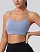 Strappy Sports Bra for Women,Spaghetti Straps Cross Open Back,Removable Padded,Low Impact Workout Yoga Crop Top Blue