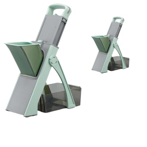 YAKINO 野菜カッター 野菜スライサー 多機能 ショートブック/チョッパー/おろし金/シュレッダー キャベツ 滑り止め 折りたたみ式 簡単 家庭用 2パック (グリーン,37*15.7*15.4)