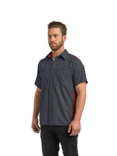 Red Kap Men's Short Sleeve Performance Plus Shop Shirt with OilBlok Technology, Charcoal with Fireball Red Mesh, Medium/Tall