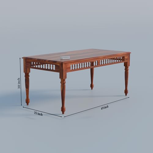 Image of Jangid Handicraft Dining Table 8 Seater | Solid Sheesham Wood 8 Seater Dinning Table Set with 8 Cushioned Chairs | Rectangular Dinner Table for Home, Kitchen & Living Room, Natural Finish