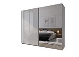 LINA I Kleiderschrank 244 cm mit Spiegel Schwebetürenschrank Schrank Komplett Set Weiß Hochglanz Spiegel Schlafzimmer (244)