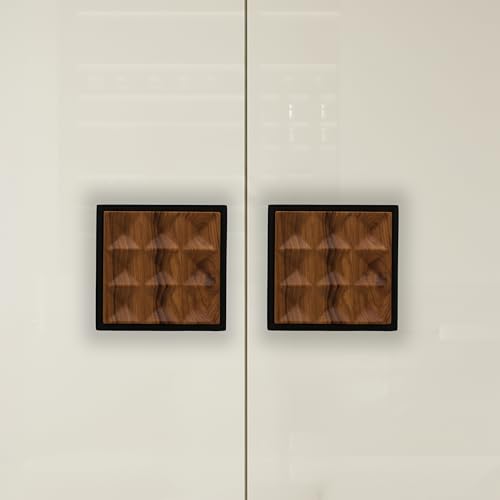 Image of 4 Inch Square Cabinet Handle 1338 - Premium Aluminium Black Frame with Textured Wood Finish - Modern Pull Handle for Wardrobes, Cupboards & Kitchen Cabinets - Pack of 6-| 3 Years Warranty |