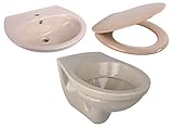 ✅ Retro Set: Beige-Bahamabeige bestimmen den Look von Waschtisch, Toilettensitz und wandhängender Toilette. Ideal fürs Retro-Bad!