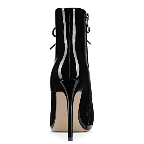 Aachcol Women Ankle Boots Short Bootie Close Pointed Toe Stiletto Mid High Heel Dress Shoes Patent Zipper Lace-up Sexy 4 Inch4