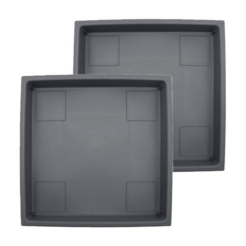 The HC Companies 11 Inch Accent Square Plant Saucer Lightweight UV-Resistant Plastic Outdoor & Indoor Flower Pot Tray 2-Pack Plant Pot Trays for Garden & Home Decor Warm Gray