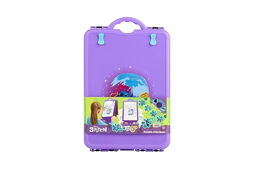 Disney Stitch Caballete portátil para niños | Maletín de artista con dibujos para colorear y lápices | Juego de pintura con motivos Stitch | Juego creativo a partir de 3 años | Pizarra de dibujo