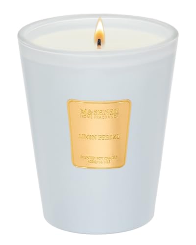 M&SENSE Linen Breeze Scented Natural Soy Wax Candle, 14.1oz 60 Hours Long Lasting Slow Burning Candles for Home Decor, Aromatherapy Candle for Stress Relief