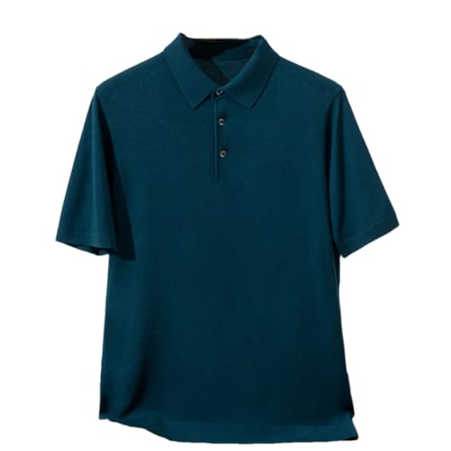 Ownwfeat Men’S Turn-Down Collar Short Sleeve Worsted Wool Knit Sweater Thin Lapel Loose Fit Business Casual Pullover Sweater