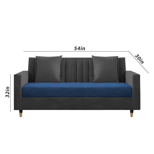 Image of Casaliving Garcia 3+2+1 Seater Sofa Set for Living Room (Blue Black Colour) Premium Fabric Sofa