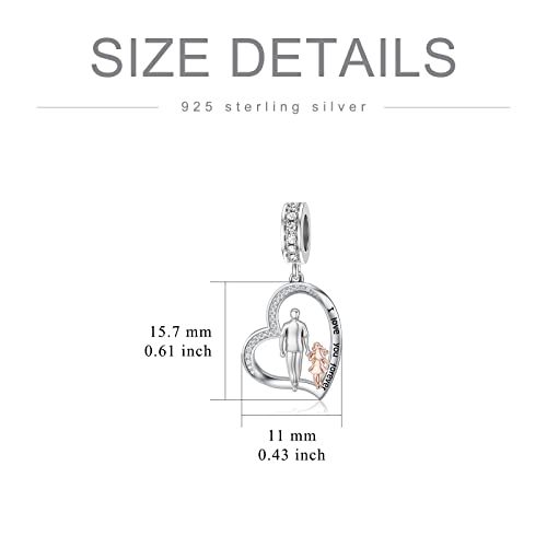 Image of PROESS Father Mother Daughter Charm fit Charms Bracelet Sterling Silver Charms for Bracelets Birthday Valentines Day Gifts for Daughter Mother Lover