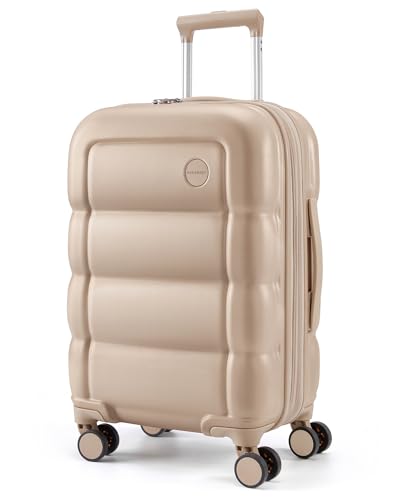 BAGSMART Carry on Luggage with Spinner Wheels, 22x14x9 Carry On Luggage Airline Approved With TSA Lock, Durable Hard Shell Carry On Suitcase 20 inch, Flaxen Almond