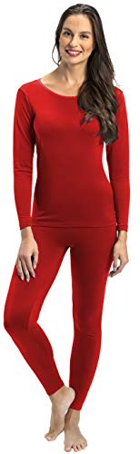 Rocky Thermal Underwear for Women Lightweight Cotton Knit Thermals Women s Base Layer Long John Set (Red - Lightweight - Medium)