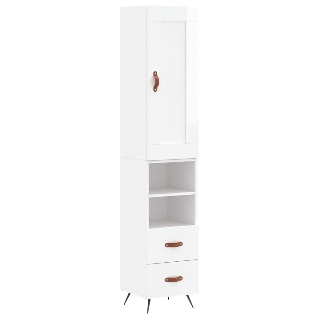 ZEYUAN Bufet wysoki biały błyszczący 34,5x34x180 cm drewno inżynieryjne, wysoka komoda, szafka z szufladą, szuflady komody