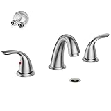Phiestina 8 Inch 2 Handles 3 Holes Deck Mount Brushed Nickel Widespread Bathroom Faucet, with Stainless Steel Pop Up Drain, WF008-5-BN