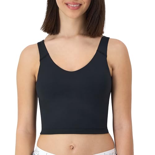 Hanes Moves Crop Bralette, V-Neck Cropped Pullover, Built-in Shelf Bra, Odor Control Sujetador, Negro, Large para Mujer