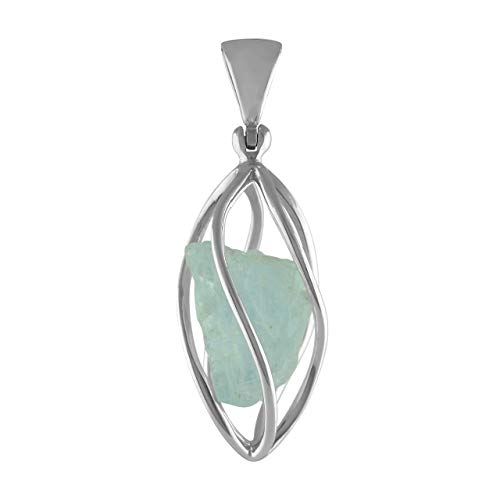 Starborn Sterling Silver Aquamarine Gemstone Cage Style Pendant
