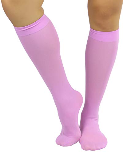 Image of ToBeInStyle Women's Opaque Knee High Nylon Fashion Socks Solid & w /Front Satin Bow