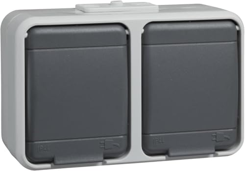 Schneider Electric Elso Schuko-Steckdose mit Klappdeckel 2-fach AquaTop Steckklemme waagerecht Aufputz IP44 16A licht/basaltgrau Artikelnummer 445409