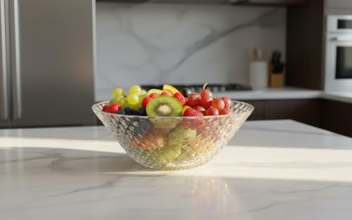 Miniatura 3 de Rocking Gifts Bol De Cristal Para Ensalada, Ensaladera De Vidrio Transparente, Cuenco Menaje De Cocina Diseño Elegante Con Relieve Decorativo, Capacidad 1l, 19,5 Cm Diámetro