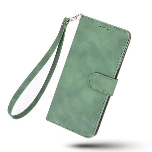HWPIVOX Phone Case for Xiaomi Redmi Note 17 Pro Max 5G, Skin-Friendly PU Leather Wallet Case, Wrist Rope PU Leather Protection Phone Cover for Xiaomi Redmi Note 17 Pro Max 5G Green