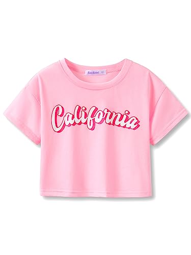 Serdomi Pink California Crop Top for Little & Big Girls - Cool Summer T-Shirt Clothes Tween Size 16/18