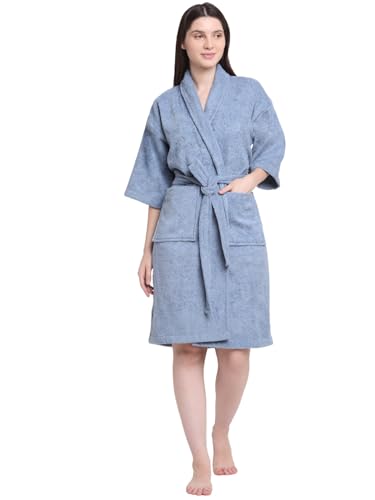 Image of CREEVA Luxury 100% Cotton Bathrobe for Men & Women | Super Soft Velour | Shawl Collar | Highly Absorbent | Ideal for Spa, Shower, Gym, Travel & Gifting