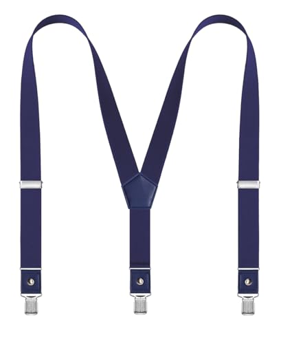 DEOBOX Mens Suspenders Y-Back Adjustable Elastic with Strong Clips for Casual&Formal Navy Blue 43