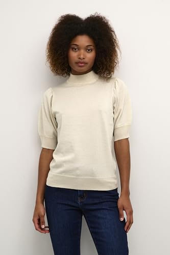 KAFFE Strickpullover KAregina Damen Strickpullover Glitzer Pullover Kurzarm Rollkragenpullover Pulli Sand Dollar S