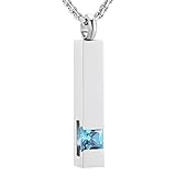 Oinsi Inlay Multi-Colored Square Crystal Bar Cremation Urn Necklace Holder for Ashes - Engravable (Light Blue Stone)