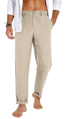 Sailwind Men's Summer Beach Linen Pants Casual Lightweight Elastic Waist Drawstring Loose Pants 6