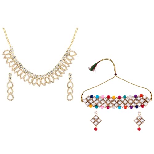 Image of Fancy White Choker Necklace Earrings Set for Women