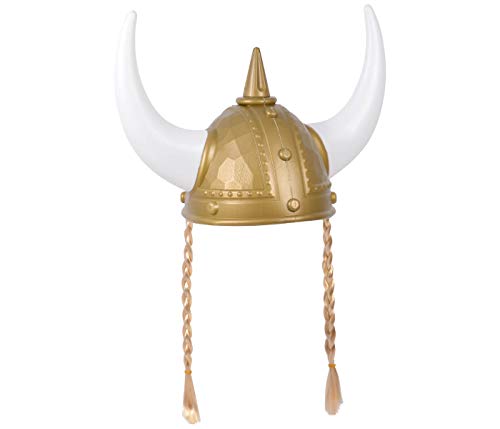 PartyMagix Wikinger Kostüm Outfit Mittelalter Nordmann Accessoires Helm Horn Bart Hammer Fasching Karneval Vintage-Kostüm (Wikinger Helm mit Zöpfen)