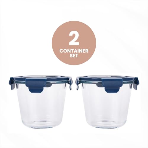 Image of Coco Andrea Reusable Round Glass Meal Prep Containers With Lids, 2 Sets | 25 oz /3 Cup Glass Storage Containers With Lids; airtight and microwave-safe for meal prep, lunch and soup.