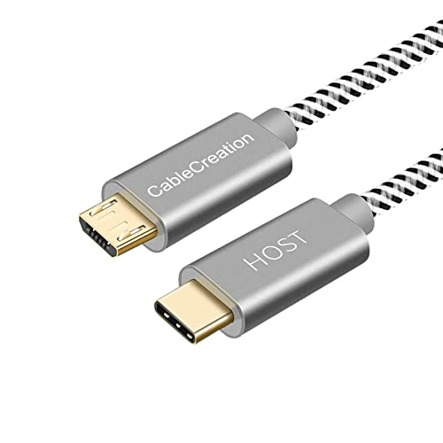 CableCreation Micro USB to USB C Cable 6.6 FT, Braided USB C to Micro USB OTG Cable, Type C to USB Micro Compatible with Raspberry Pi Zero MacBook Pro Air S22 Pixel, etc, 2M Space Gray