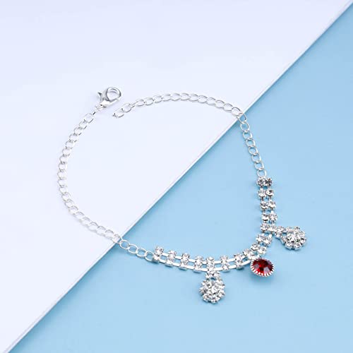 Sttiafay Crystal Gemstone Ankle Bracelet Cubic Zirconia Tennis Anklet Layered Rhinestone Ankle Chain Sparkly Summer Beach Barefoot Sandals Foot Jewelry For Women Teen Girls #TOP3