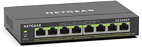 NETGEAR PoE Switch 8 Port Gigabit Ethernet Plus Network Switch (GS308EP) - with 8 x PoE+ @ 62W, Desktop or Wall Mount