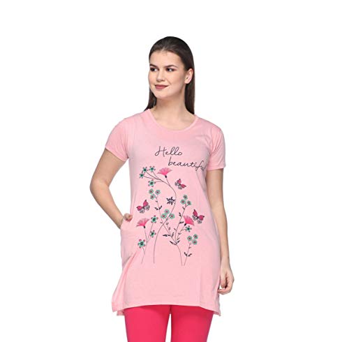 Image of In Love Pocket Tshirts for Women for Summer Long Length (Combo) (Deep Black :: Melange Pink) (XXXX-Large-48)