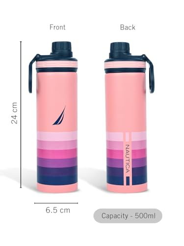 Image of NAUTICA Premium Leak-Proof Insulated Water Bottle - 1pc (Fender)| 500ml | Stainless Steel Flask with 24 Hours Temperature Retention | Ideal for Travel, Gym, Office Use Texas Printed-b.Pink /Purple