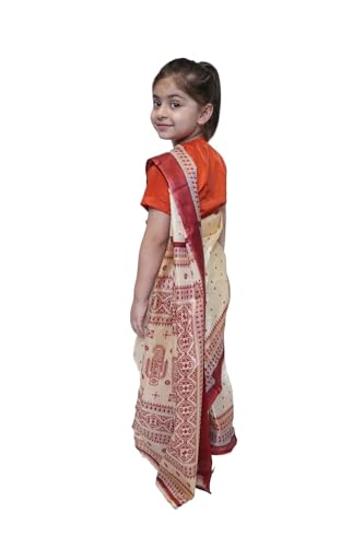 Image of Kaku Fancy Dresses Polyester Indian Ethnic Cream Color Saree Costume For Kids - 3-4 Years, For Girls