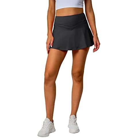 MEIVSO Damen Hohe Taille Tennisrock Athletic Sport Golf Laufen Skorts Eingebaute Shorts, schwarz, X-Klein Cover