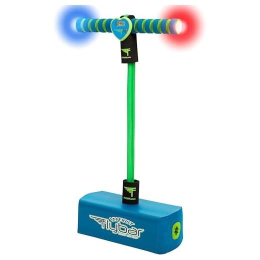 Flybar My First Foam Pogo Jumper for Kids Fun and Safe Pogo Stick for Toddlers, Durable Foam and Bungee Jumper for Ages 3 and up, Supports up to 250lbs (Blue LED)