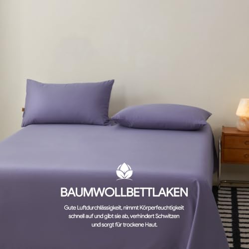 Drap plat 230x260cm violet clair en coton uni pour lit double - 6