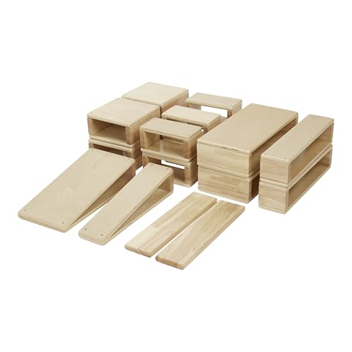 Back2School Express Wooden Building Blocks for Kids Ages 3+ - 18 Piece Montessori STEM Learning Toy Set Natural Hollow Blocks for Toddlers Educational Preschool Stacking Toys