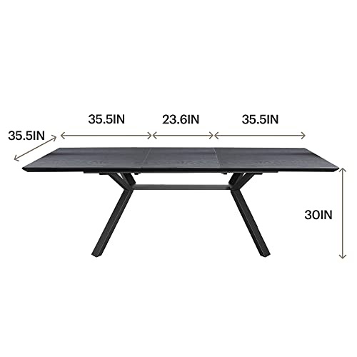 Acanva Expandable Dining Table For 6-8 Seat, Modern Rectangle Design With Extension Leaf For Kitchen Restaurant, Thicker Top And Carbon Steel Pedestal, 70.9''(+23.6)X35.5''X30'', Black #TOP2