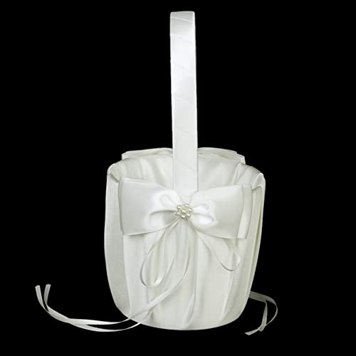 Panier de mariage de noeud papillon en satin ivoire anti-renversement pour enfants - 4