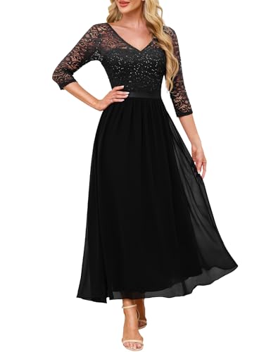 Daisyaner Abend Langes Paillettenkleid für Hochzeit V-Ausschnitt Glitter...