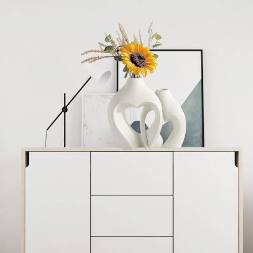 MUJUZE Moderne Vase Keramik,Vase Beige Matt Weiß Satz von 2,Vasen Deko für Wohnzimmer Schlafzimmer Home Deko,Vase Für Pampasgras,Moderne Nordic Dekoration Einzugsgeschenk – Bild 4