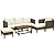 Outsunny Wooden Patio Furniture Set with Thick Padded Cushions, 5-Piece PE Rattan Sectional Sofa with Acacia Wood Top Coffee Table, Outdoor Conversation Set, Cream White