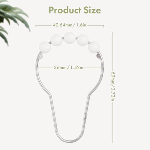 Amazer Shower Curtain Hooks, Decorative Stainless Steel Shower Curtain Hooks for Bathroom Shower Rods Curtains-Set of 12, Acrylic White